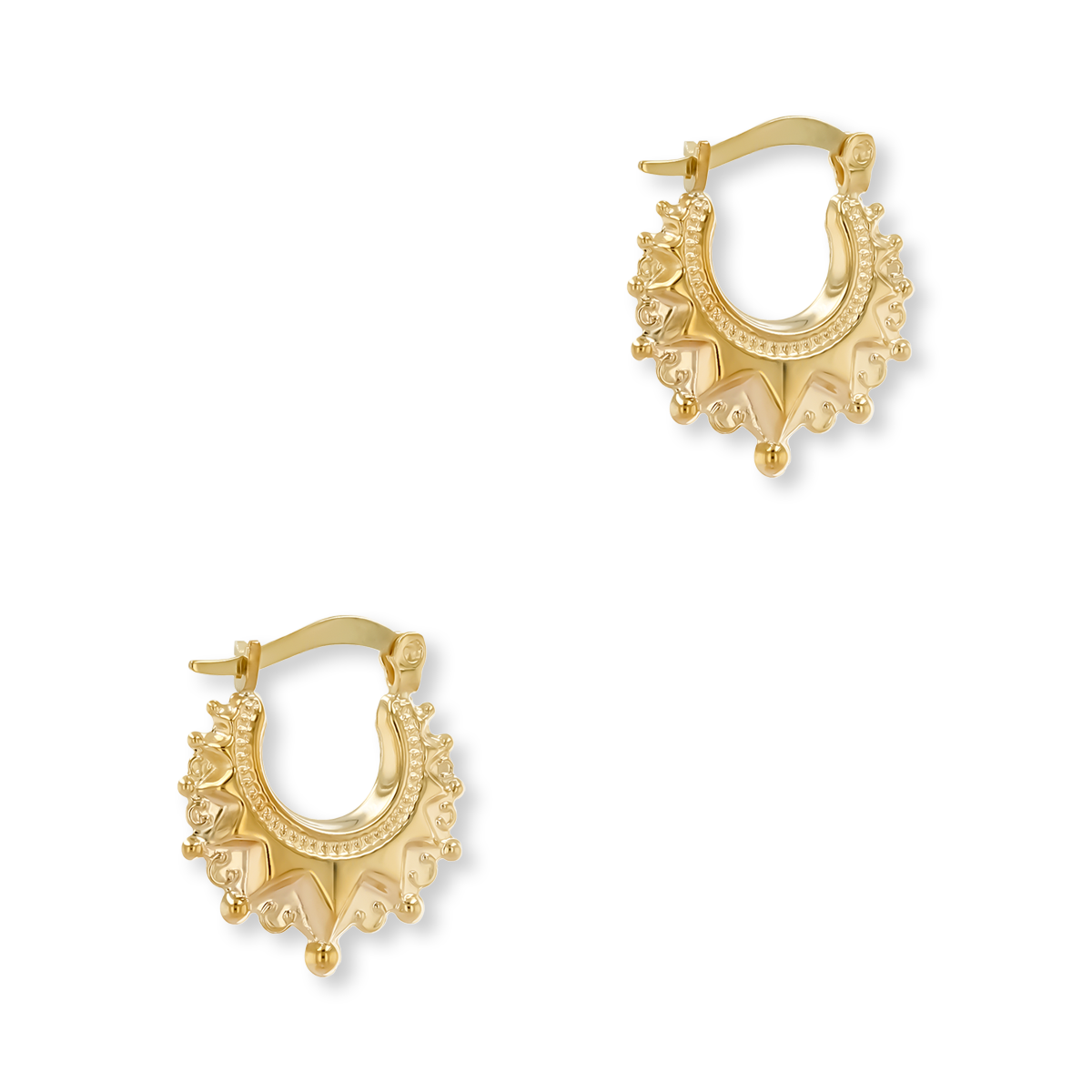 9ct Yellow Gold Micro Victorian Style Spiked Creole Earrings