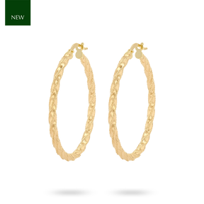 9ct Yellow Gold Diamond Cut Twisted Hoop Earrings