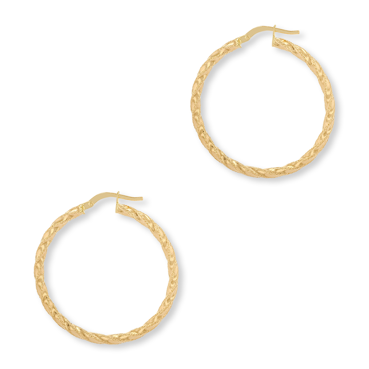 9ct Yellow Gold Diamond Cut Twisted Hoop Earrings