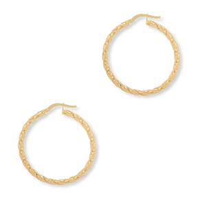 9ct Yellow Gold Diamond Cut Twisted Hoop Earrings