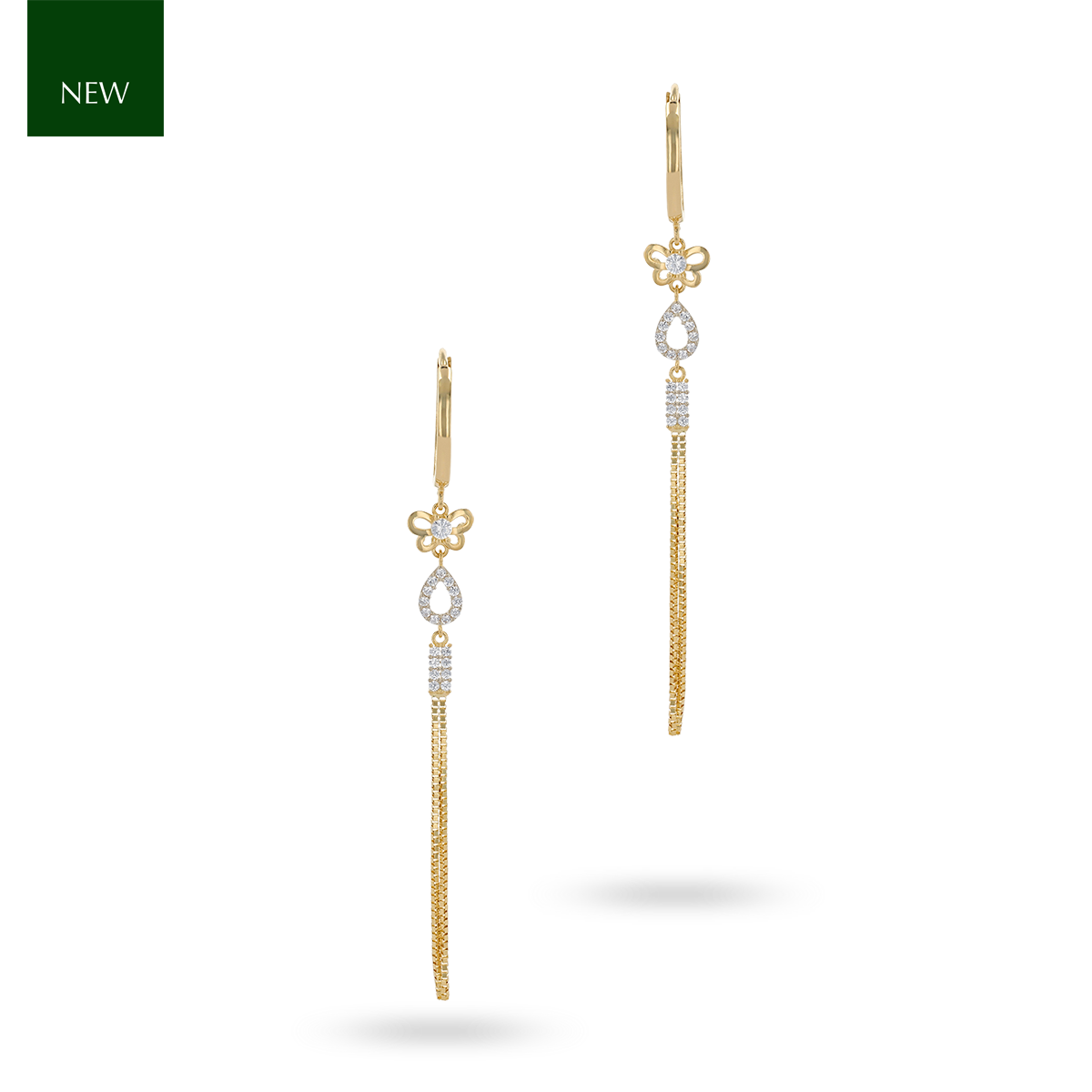 9ct Yellow Gold Cubic Zirconia Butterfly Drop Earrings