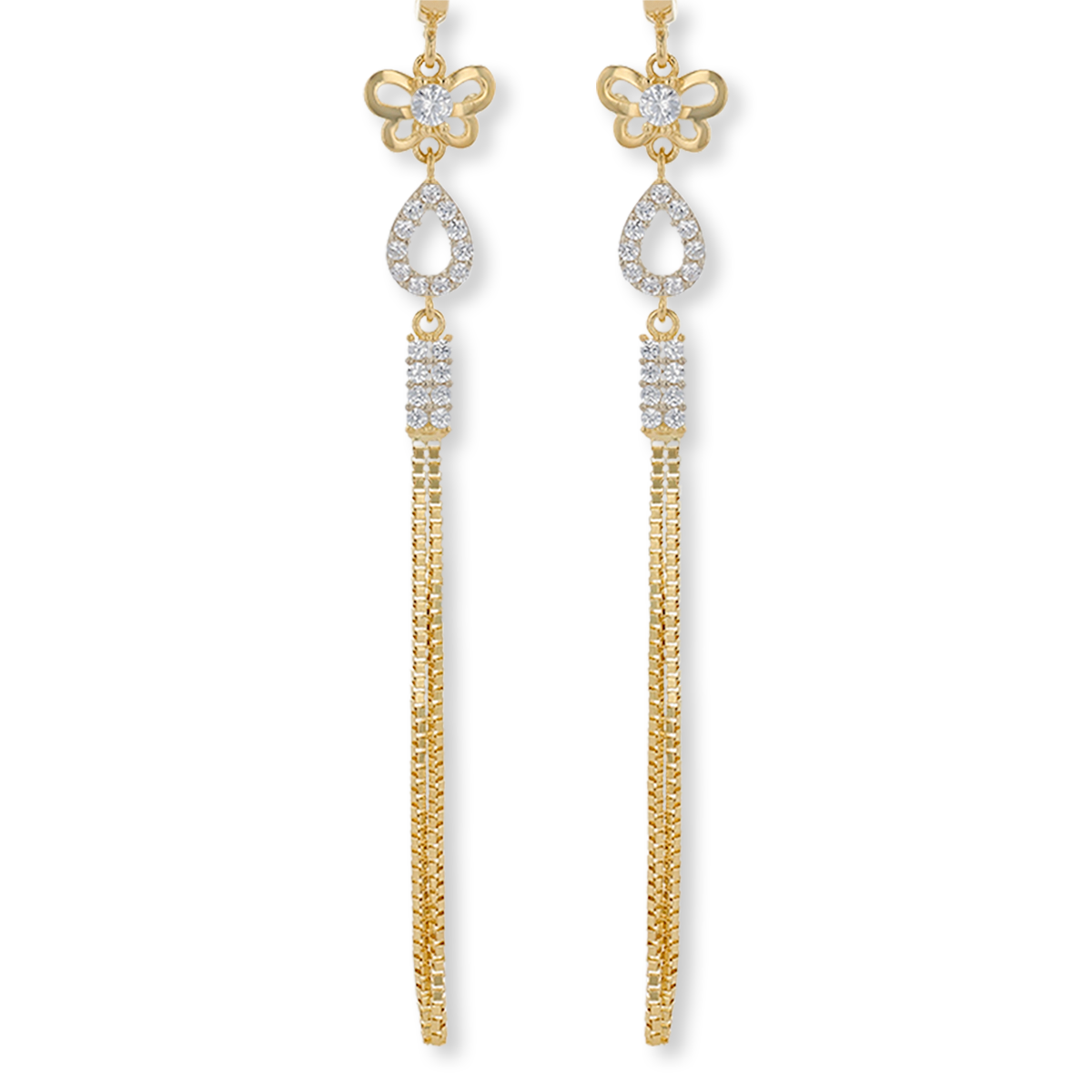 9ct Yellow Gold Cubic Zirconia Butterfly Drop Earrings