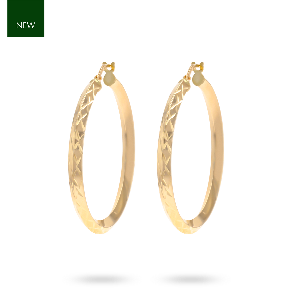 9ct Yellow Gold Diamond Cut Knife Edge Hoop Earrings