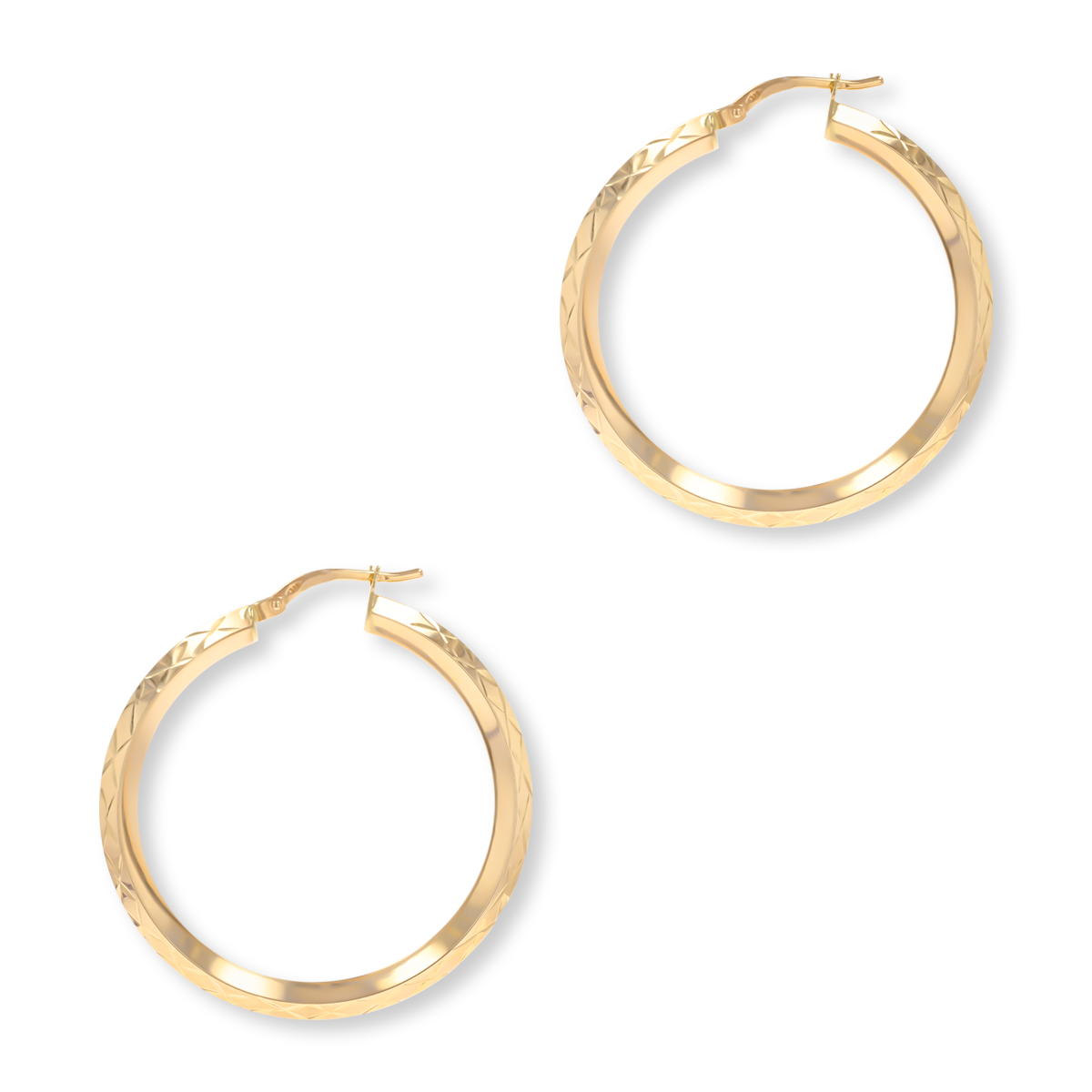 9ct Yellow Gold Diamond Cut Knife Edge Hoop Earrings