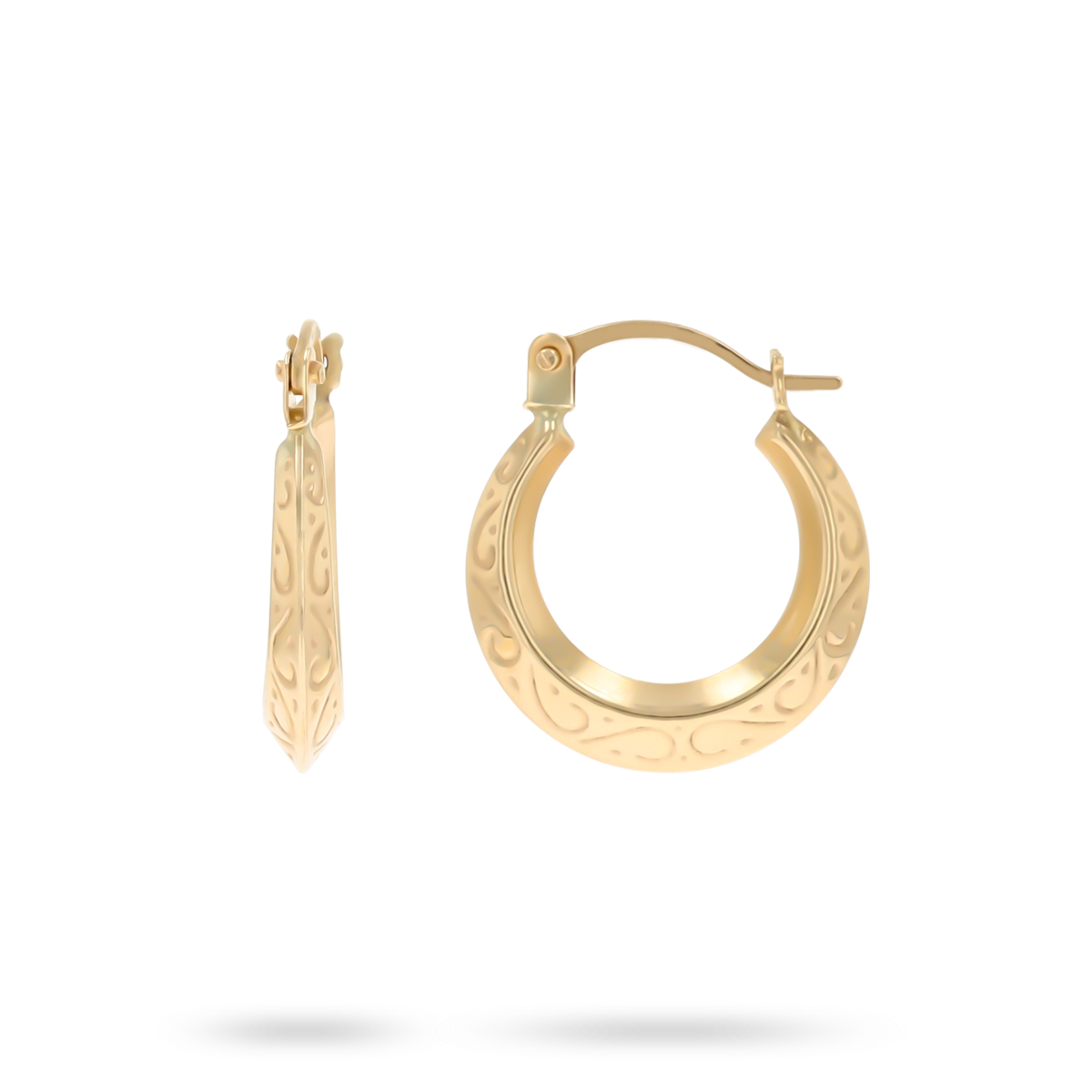 9ct Yellow Gold 10mm Engraved Scroll Creole Earrings