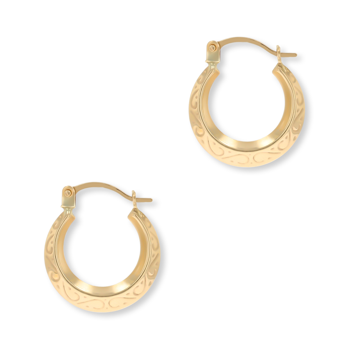 9ct Yellow Gold 10mm Engraved Scroll Creole Earrings