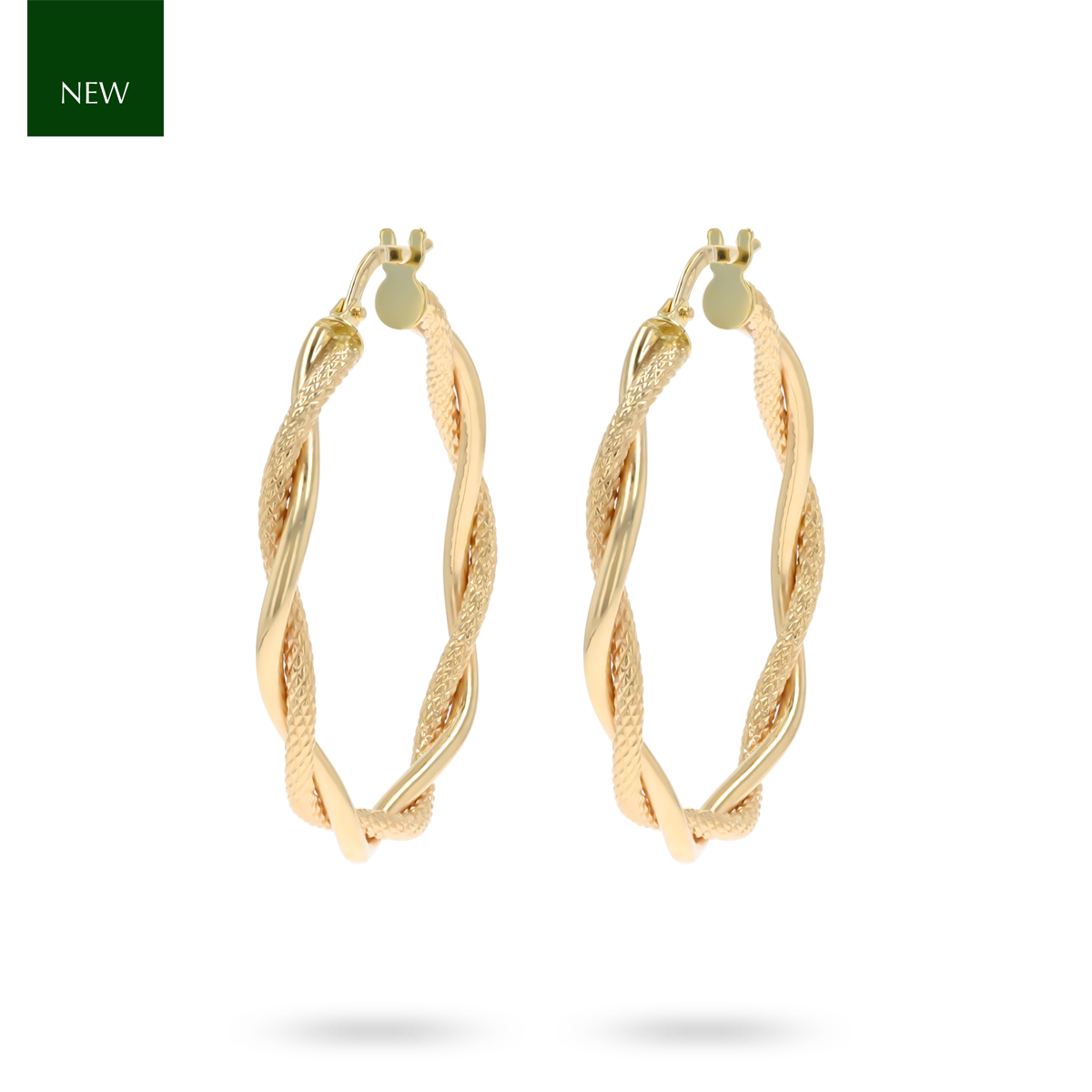 9ct Yellow Gold Double Twist Patterned Hoop Earrings