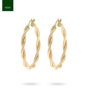 9ct Yellow Gold Double Twist Patterned Hoop Earrings