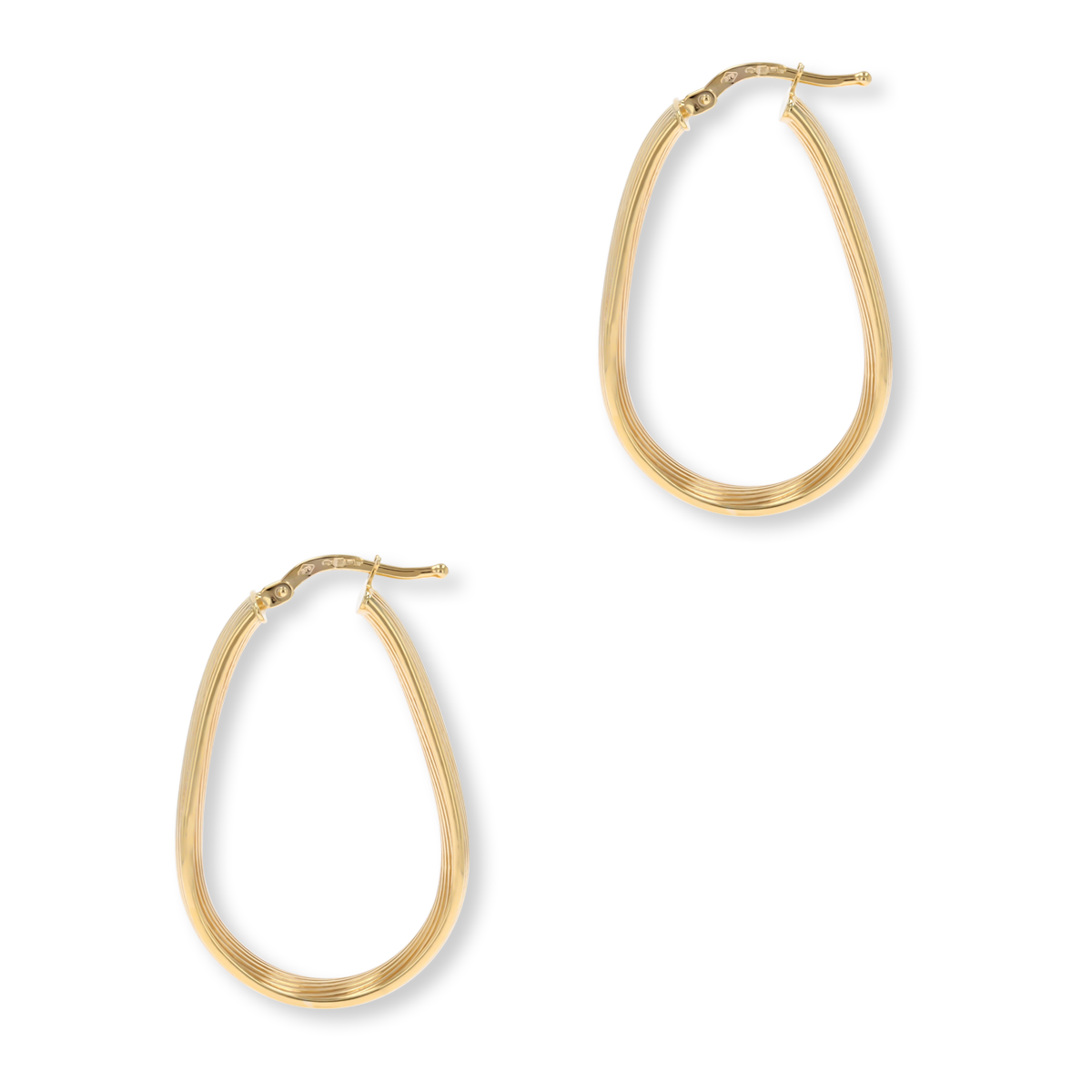 9ct Yellow Gold Flat Ribbed Pattern Teardrop Hoop Earrings