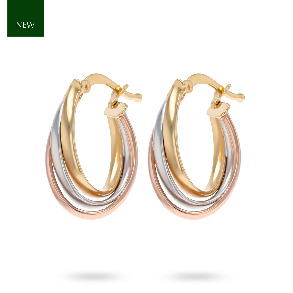 9ct Three Colour Gold Oval Hoop Earrings