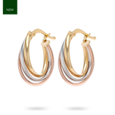 9ct Three Colour Gold Oval Hoop Earrings