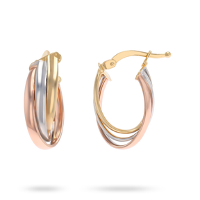 9ct Three Colour Gold Oval Hoop Earrings