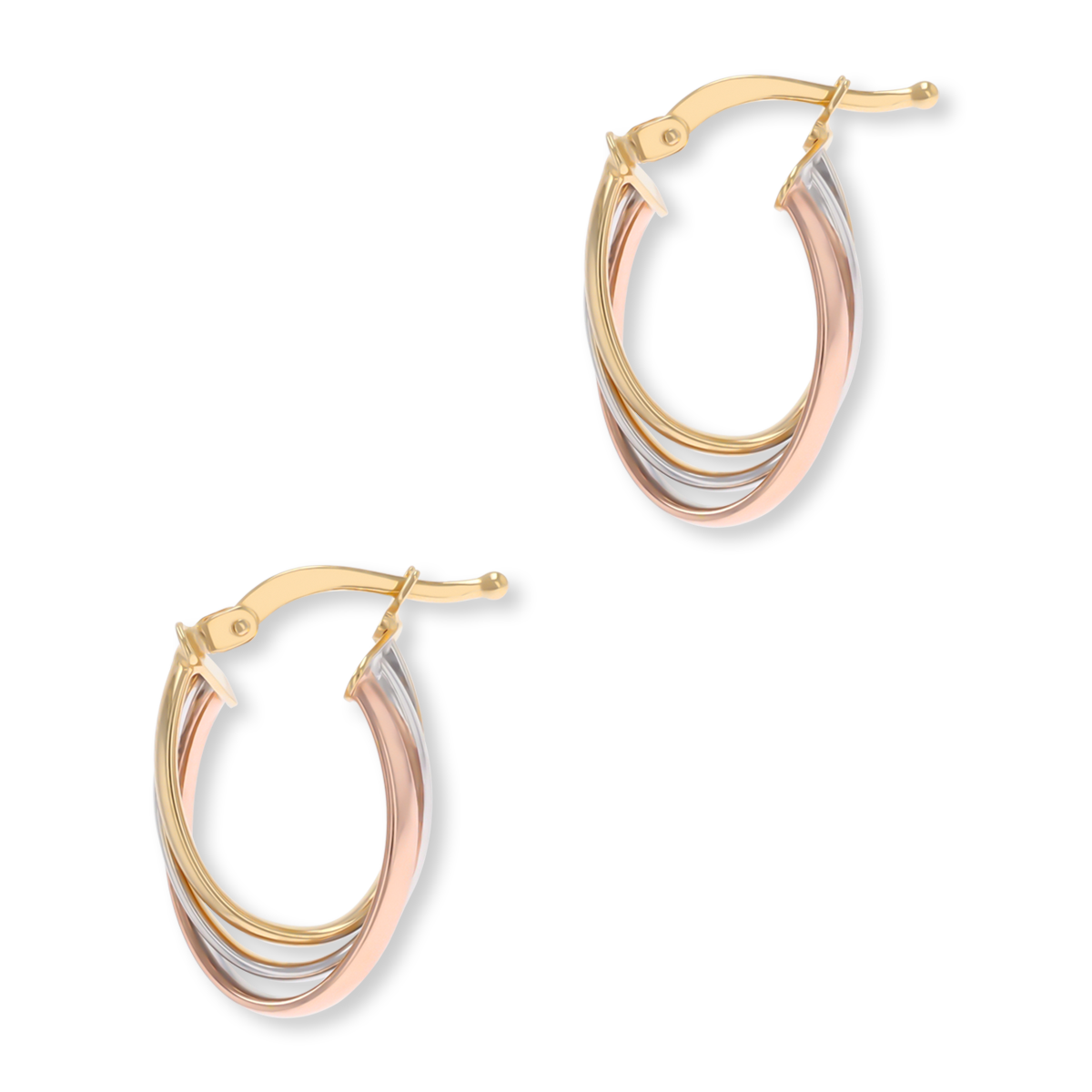 9ct Three Colour Gold Oval Hoop Earrings