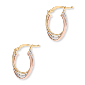 9ct Three Colour Gold Oval Hoop Earrings