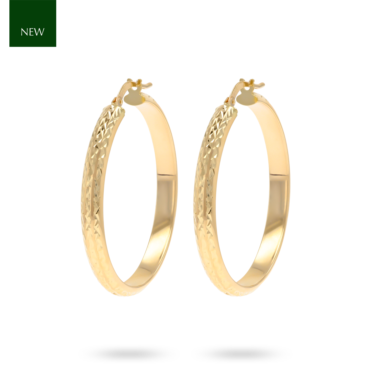 9ct Yellow Gold D-Shape Diamond Cut Hoop Earrings