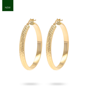 9ct Yellow Gold D-Shape Diamond Cut Hoop Earrings