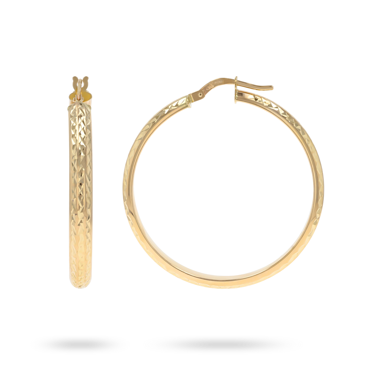 9ct Yellow Gold D-Shape Diamond Cut Hoop Earrings