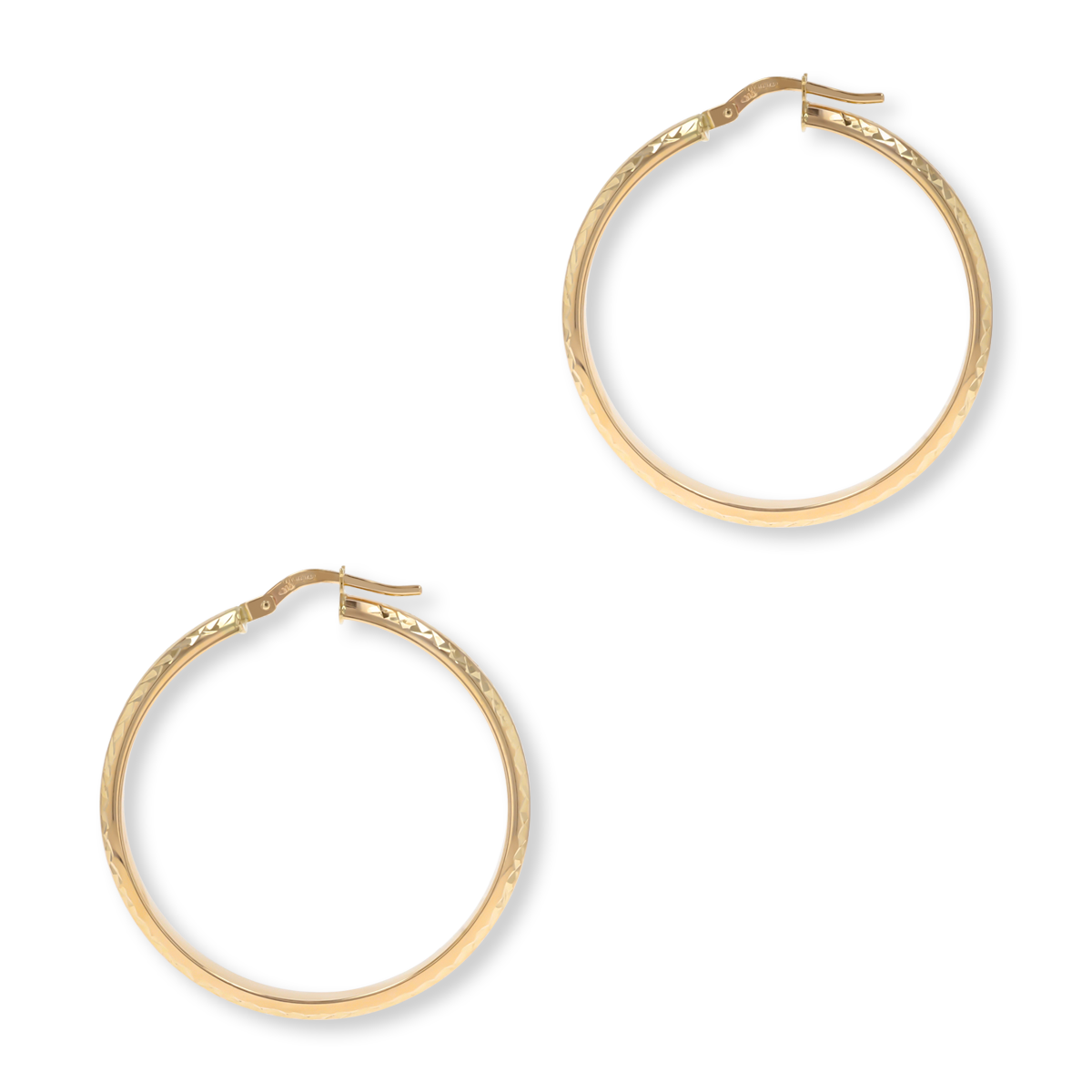 9ct Yellow Gold D-Shape Diamond Cut Hoop Earrings