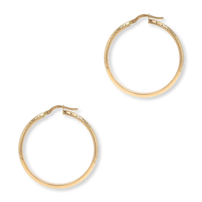 9ct Yellow Gold D-Shape Diamond Cut Hoop Earrings