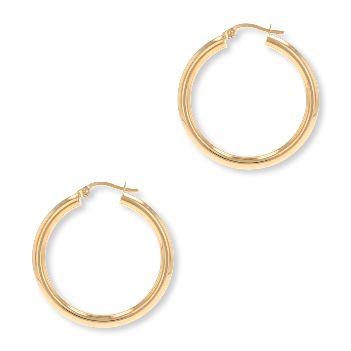 9ct Yellow Gold Round Tube Hoop Earrings