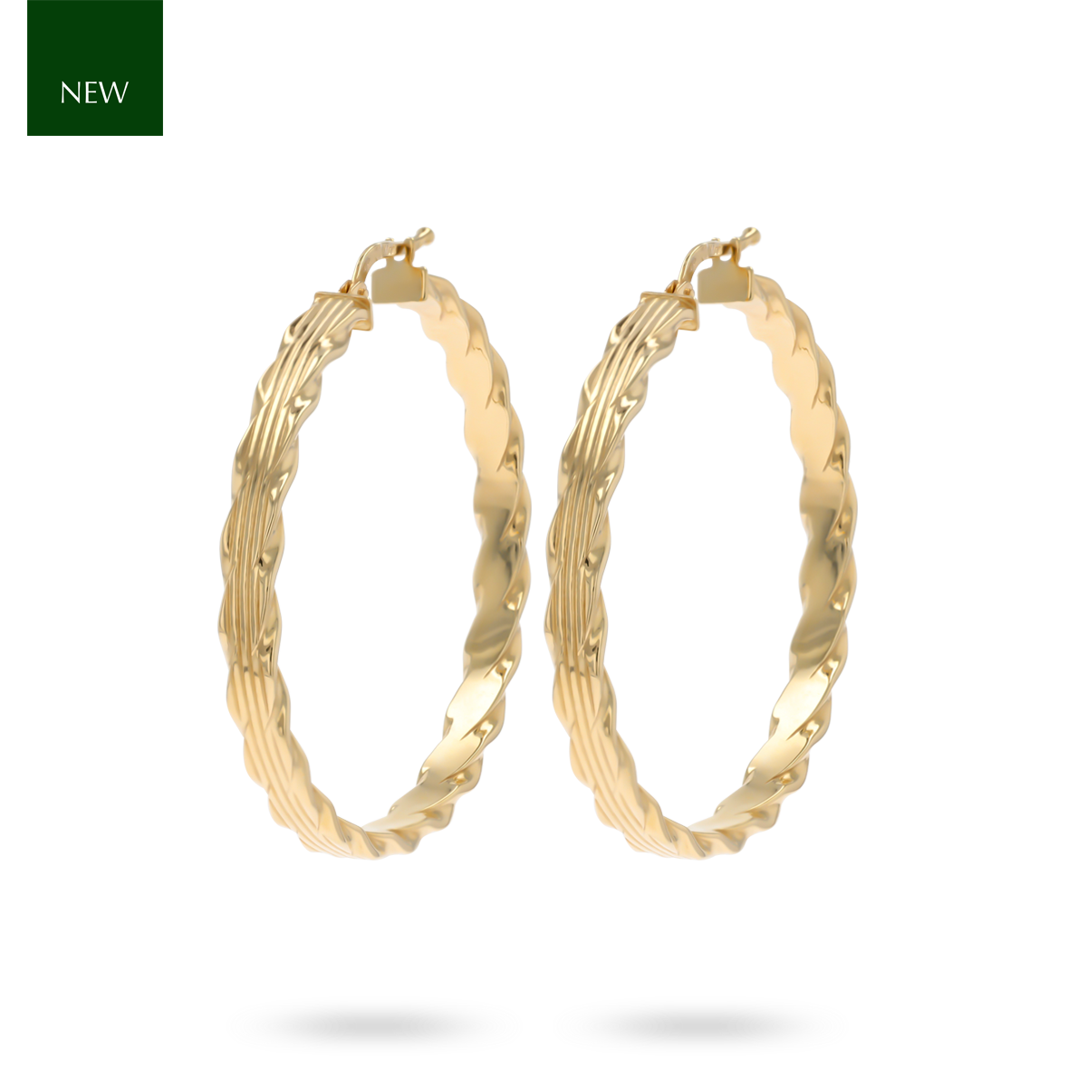 9ct Yellow Gold Flat Grooved Twisted Hoop Earrings