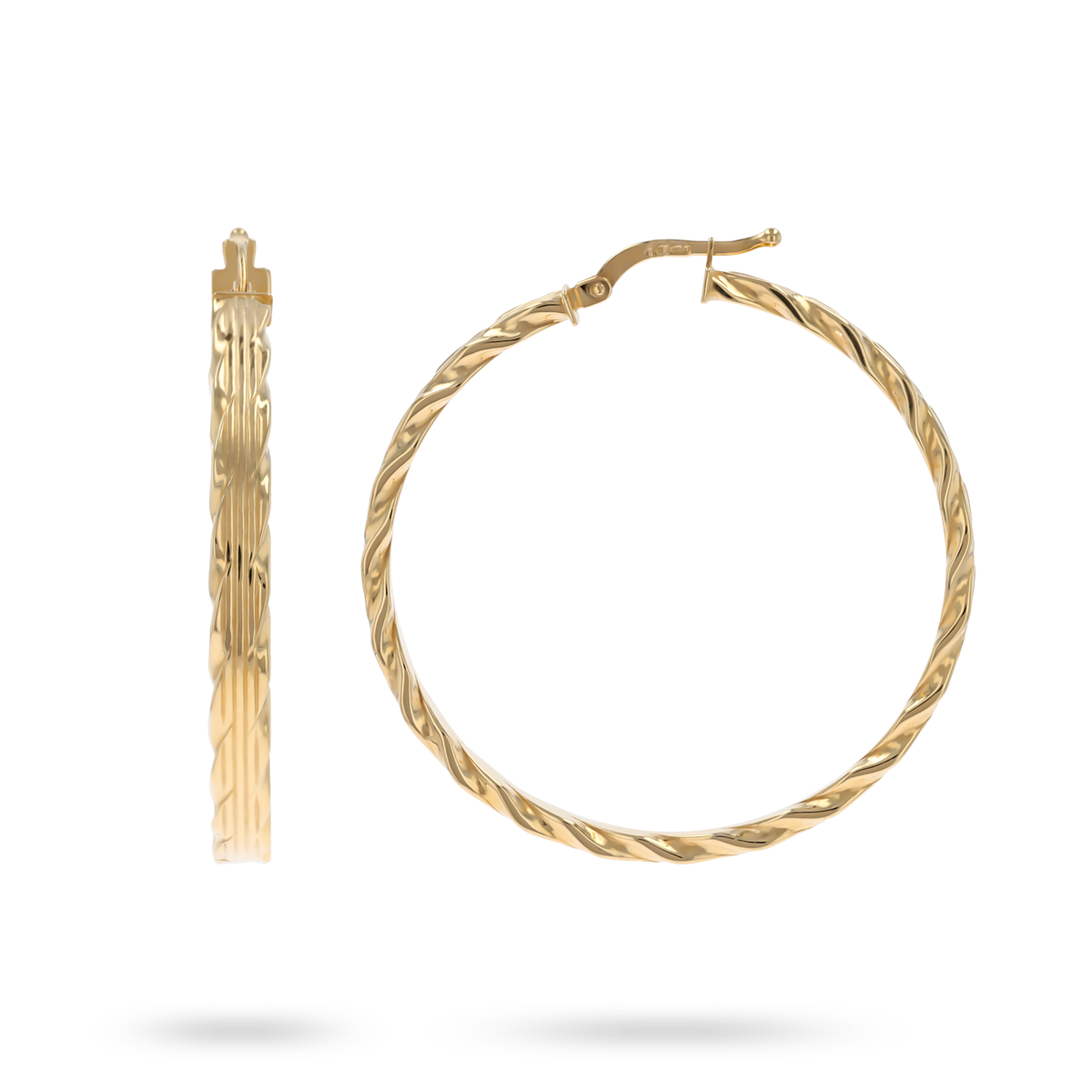 9ct Yellow Gold Flat Grooved Twisted Hoop Earrings