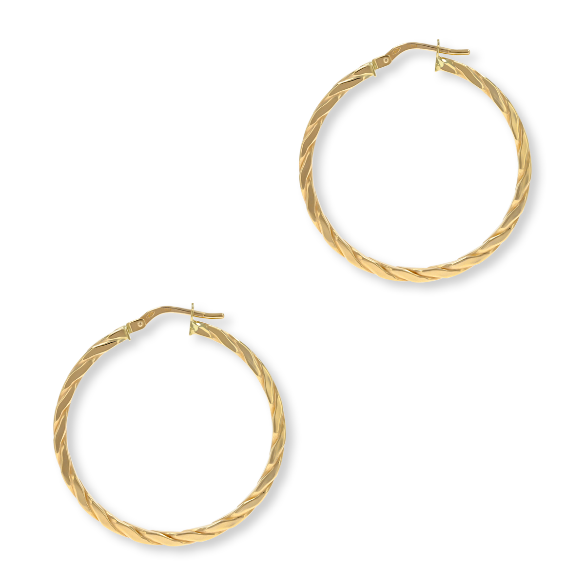 9ct Yellow Gold Square Twisted Round Hoop Earrings