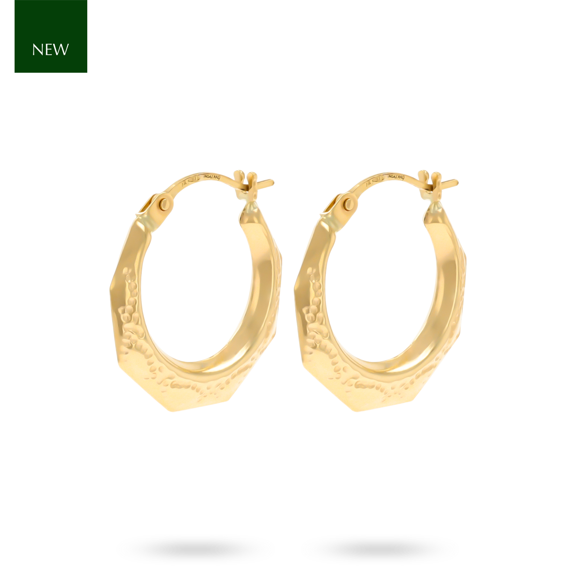 9ct Yellow Gold 10mm Hexagon Diamond Cut Creole Earrings