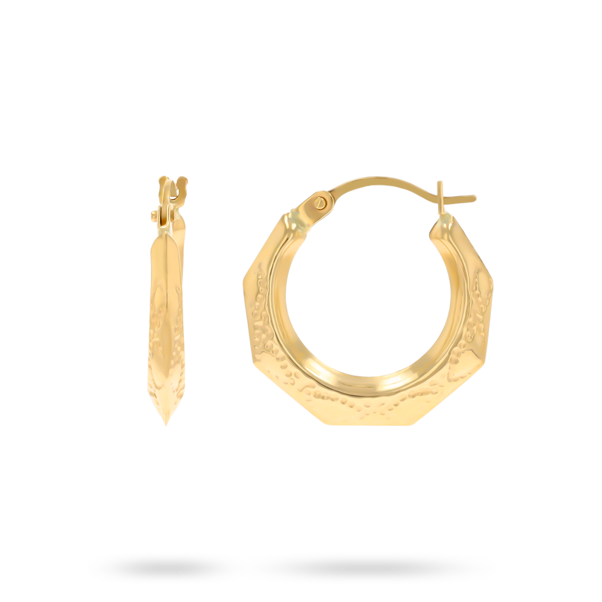 9ct Yellow Gold 10mm Hexagon Diamond Cut Creole Earrings