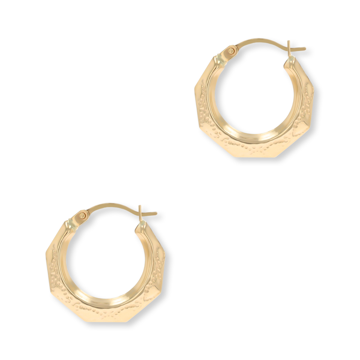 9ct Yellow Gold 10mm Hexagon Diamond Cut Creole Earrings