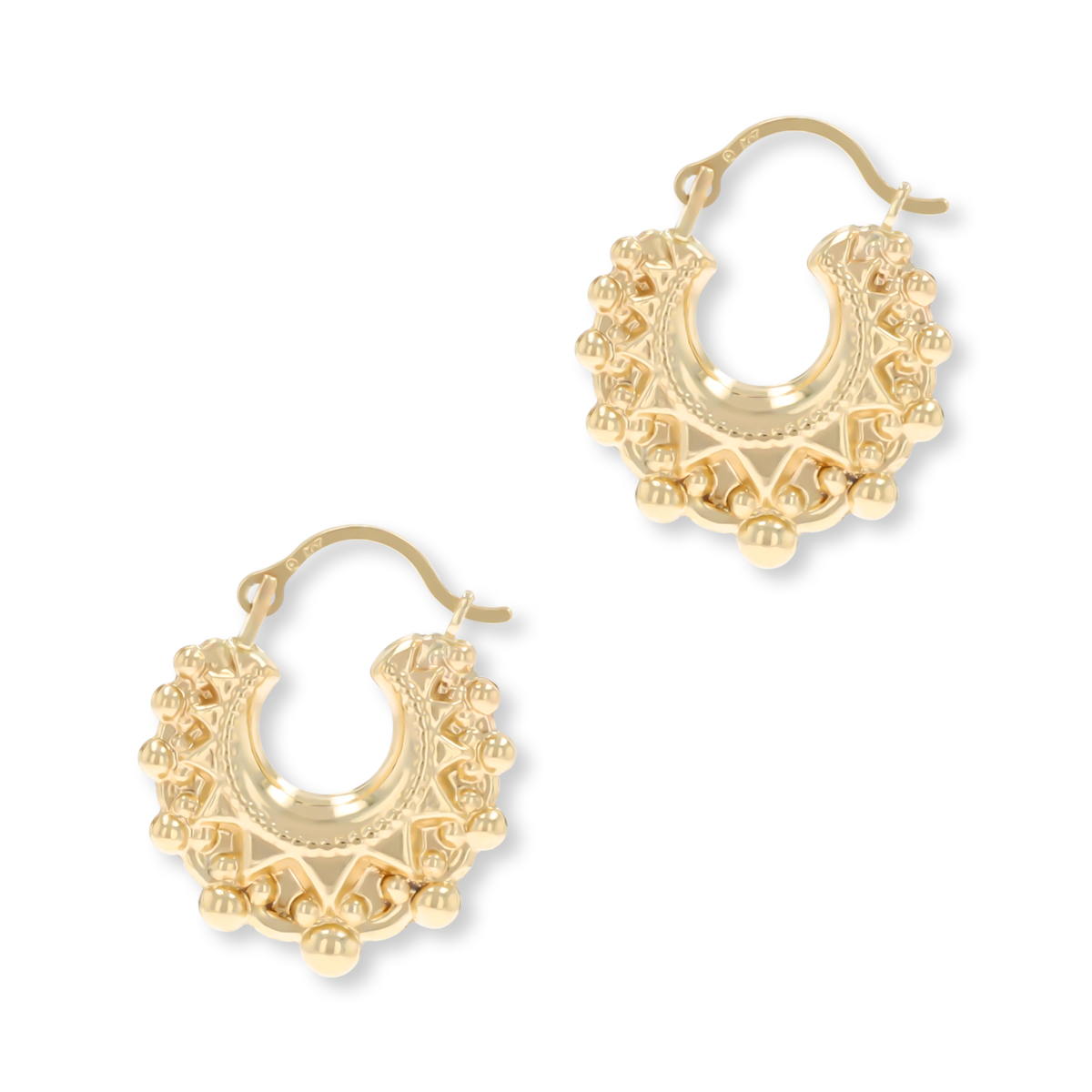 9ct Yellow Gold Micro Round Victorian Style Creole Earrings