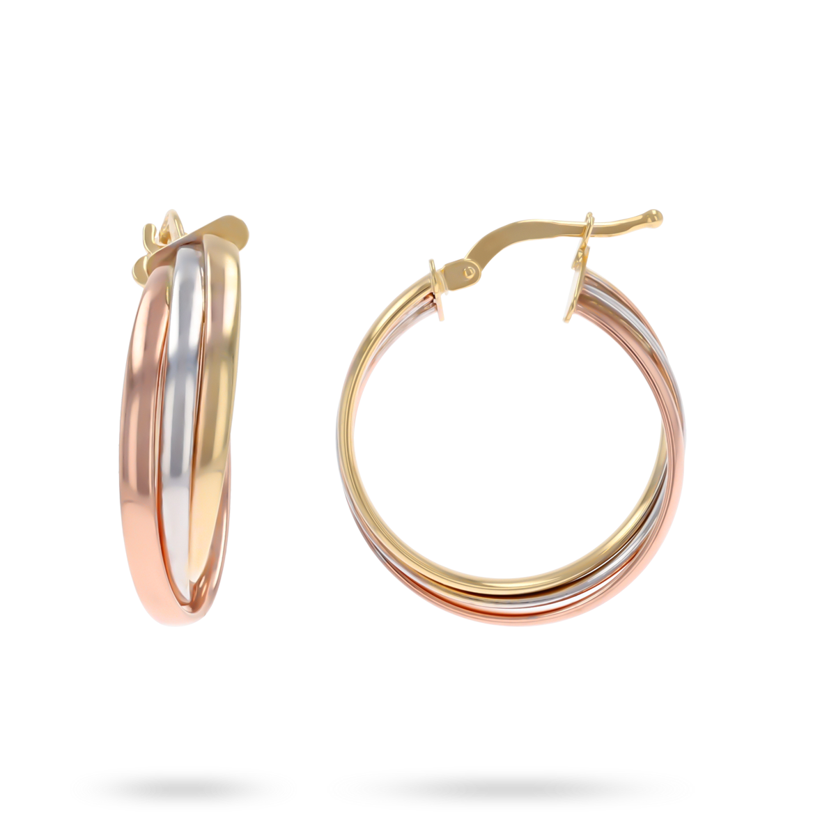 9ct Three Colour Gold Round Hoop Earrings