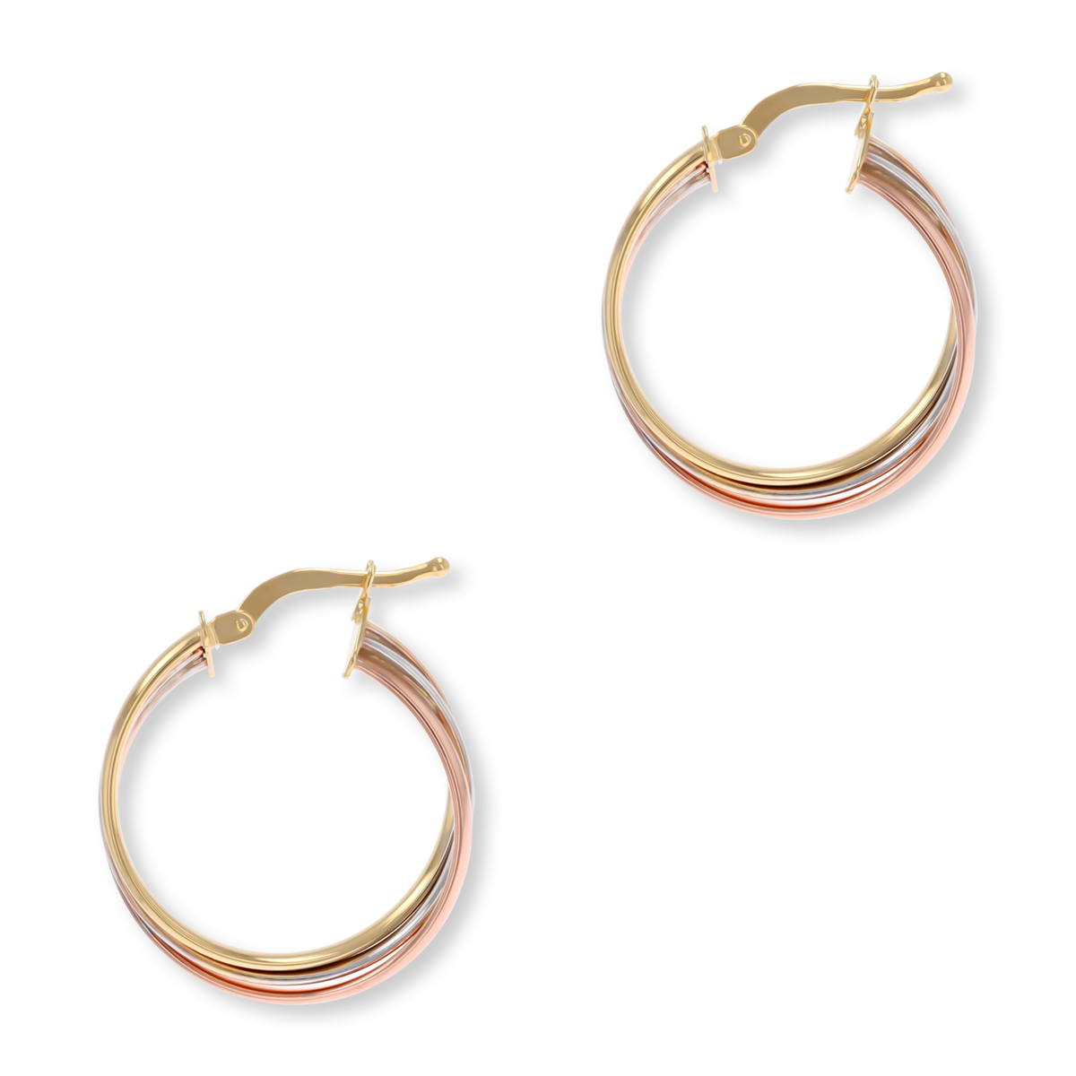 9ct Three Colour Gold Round Hoop Earrings