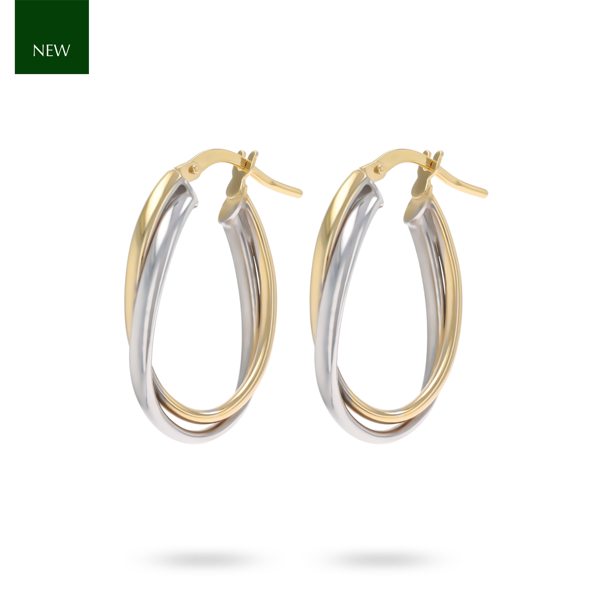 9ct Yellow & White Gold Oval Hoop Earrings