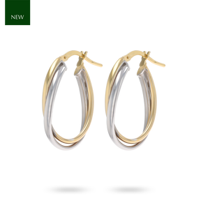 9ct Yellow & White Gold Oval Hoop Earrings