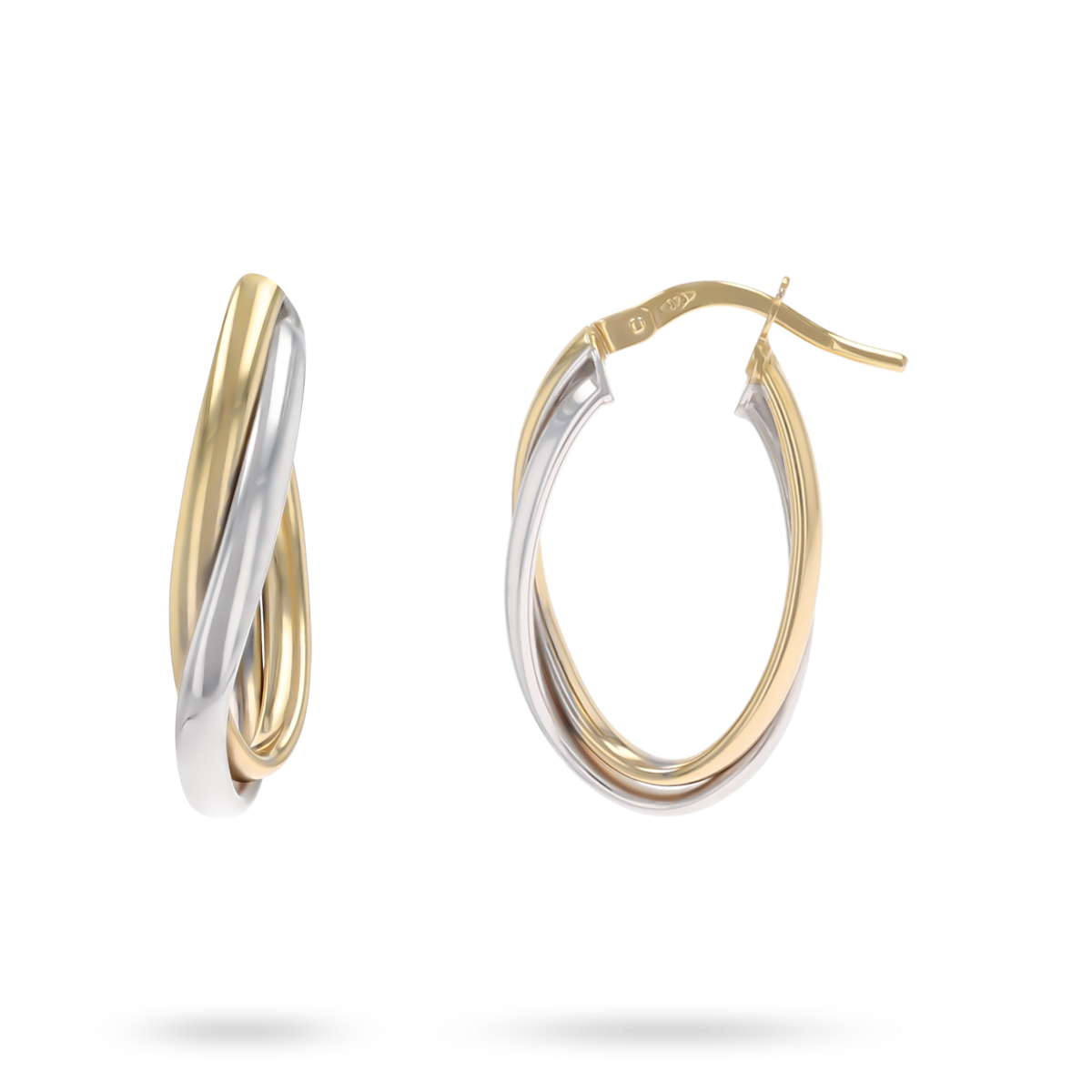 9ct Yellow & White Gold Oval Hoop Earrings