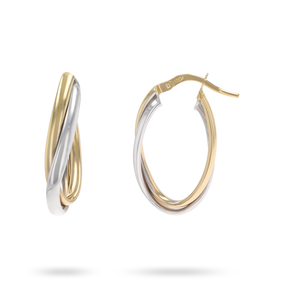 9ct Yellow & White Gold Oval Hoop Earrings