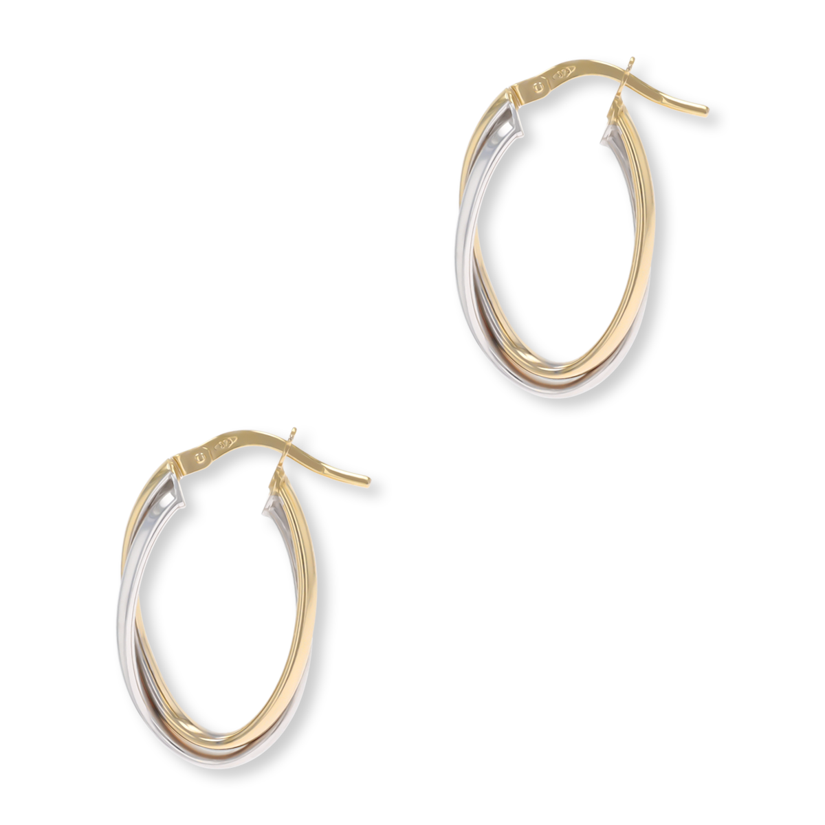 9ct Yellow & White Gold Oval Hoop Earrings