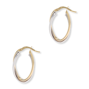 9ct Yellow & White Gold Oval Hoop Earrings