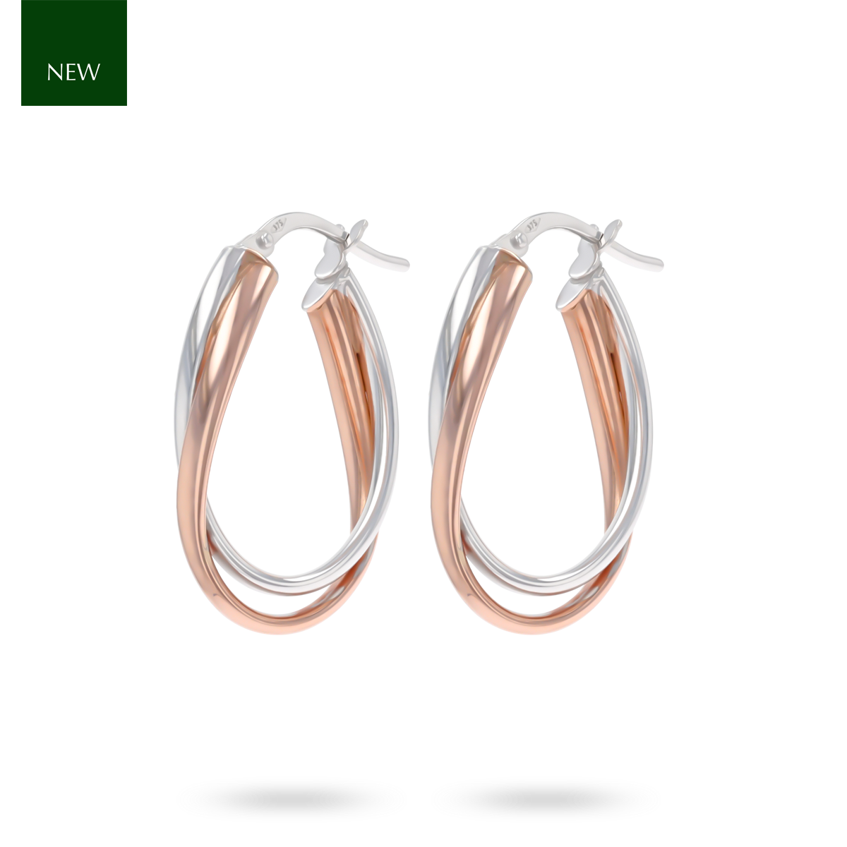 9ct Rose & White Gold Oval Hoop Earrings