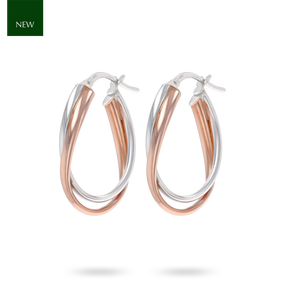 9ct Rose & White Gold Oval Hoop Earrings