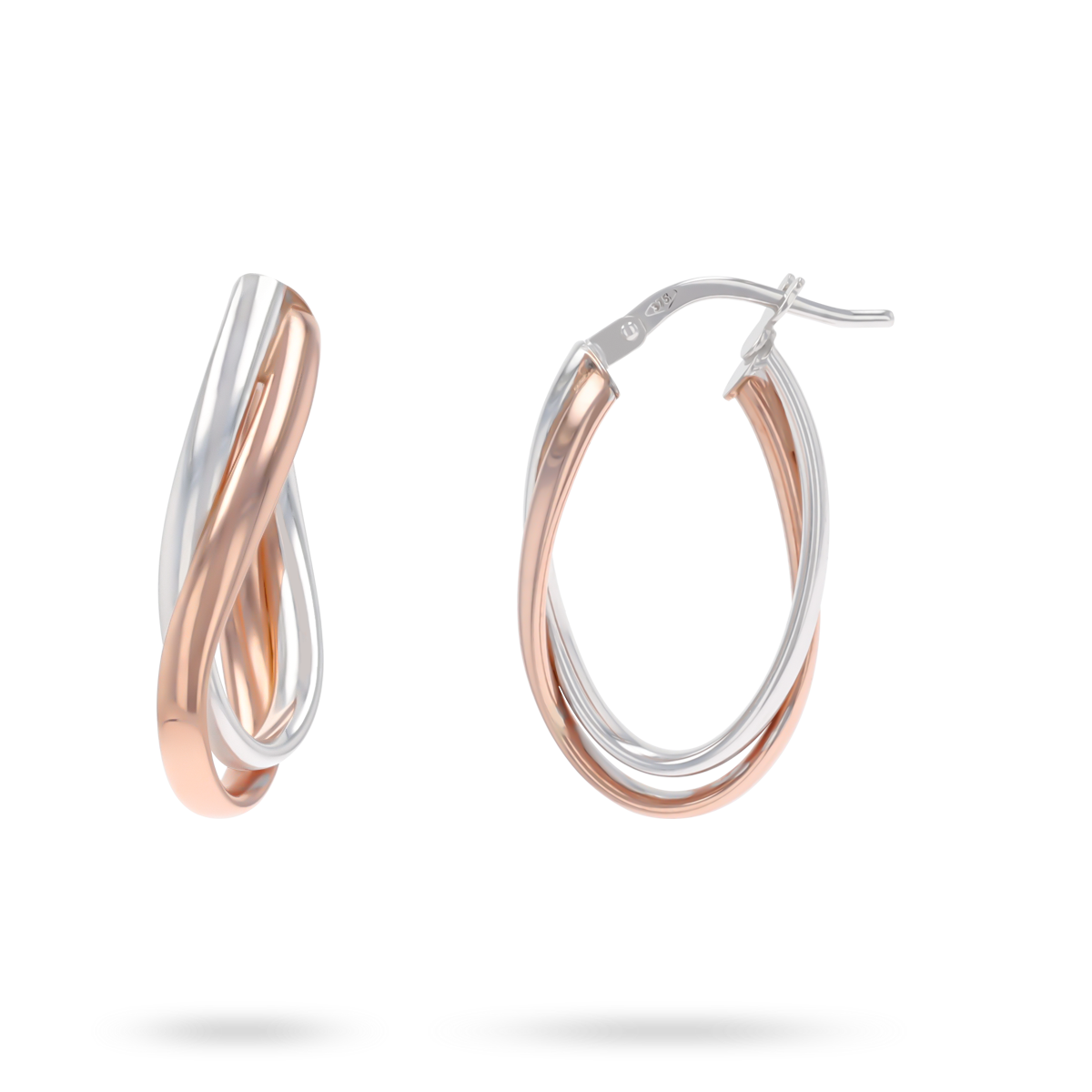 9ct Rose & White Gold Oval Hoop Earrings