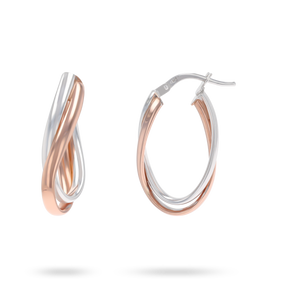 9ct Rose & White Gold Oval Hoop Earrings