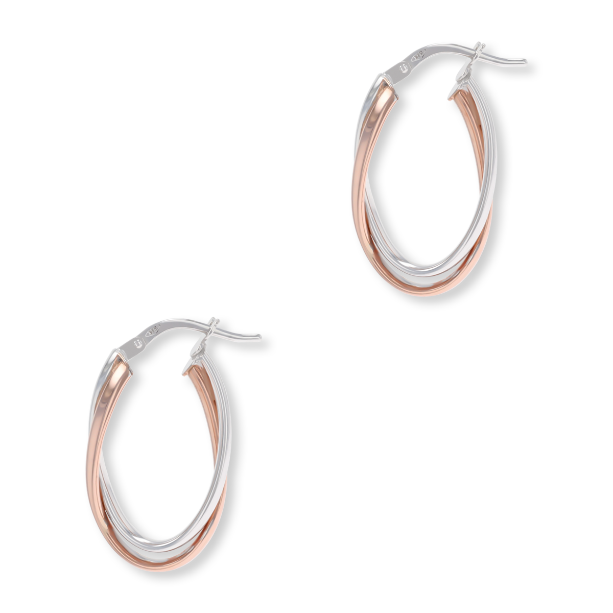 9ct Rose & White Gold Oval Hoop Earrings