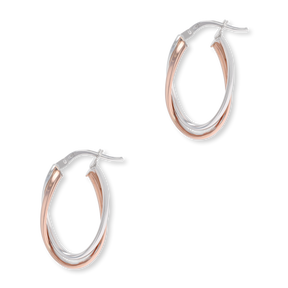 9ct Rose & White Gold Oval Hoop Earrings