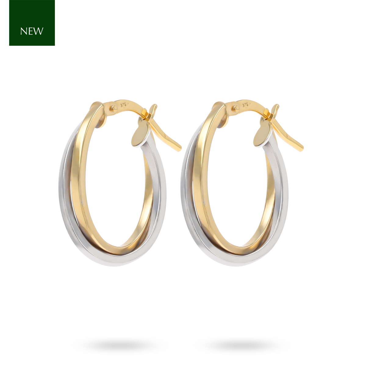 9ct Yellow & White Gold Flat Oval Hoop Earrings