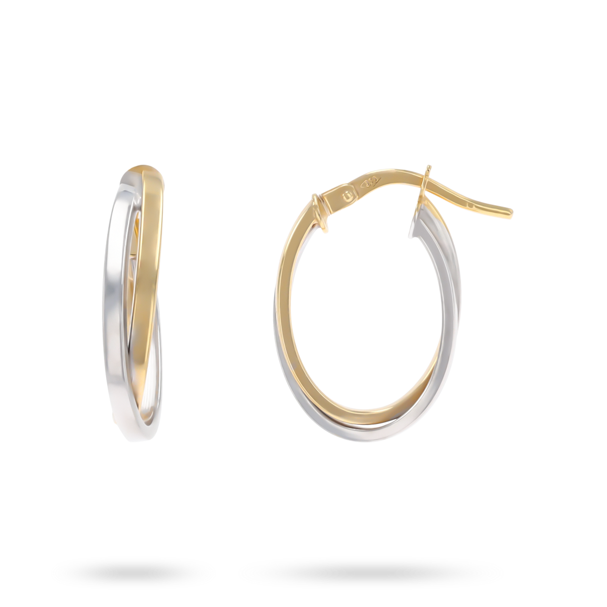 9ct Yellow & White Gold Flat Oval Hoop Earrings