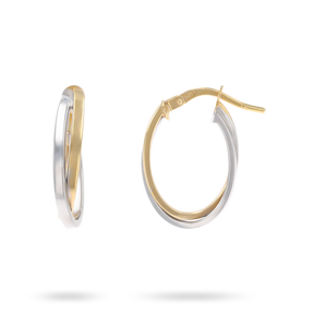 9ct Yellow & White Gold Flat Oval Hoop Earrings