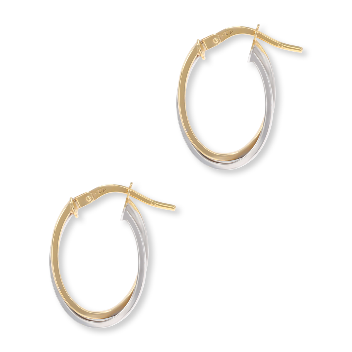 9ct Yellow & White Gold Flat Oval Hoop Earrings