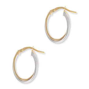 9ct Yellow & White Gold Flat Oval Hoop Earrings